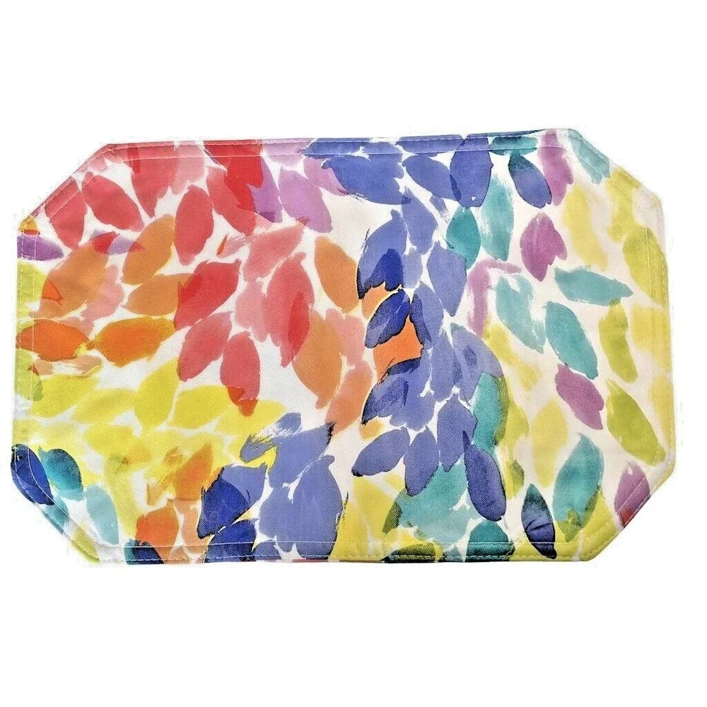 Rainbow Leaves Vinyl Placemats Set of 4 Reversible 12x18 Indoor Outdoor Beach